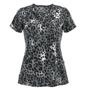 Jockey Wildcat style 2344 pewter/black animal print scrub top size XS ~ like new